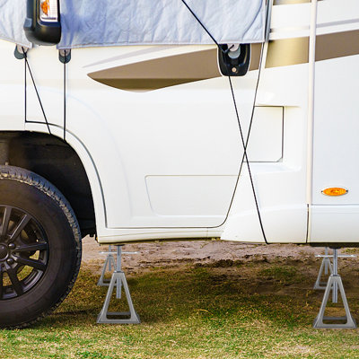 2pcs RV Stabilizer Jacks Caravan Support Stands Aluminium Axel Stands Screw Height Adjustable 28-45cm Heavy-duty Motorhome Accessories for Travel Trailer Camper, Max Load 100kg