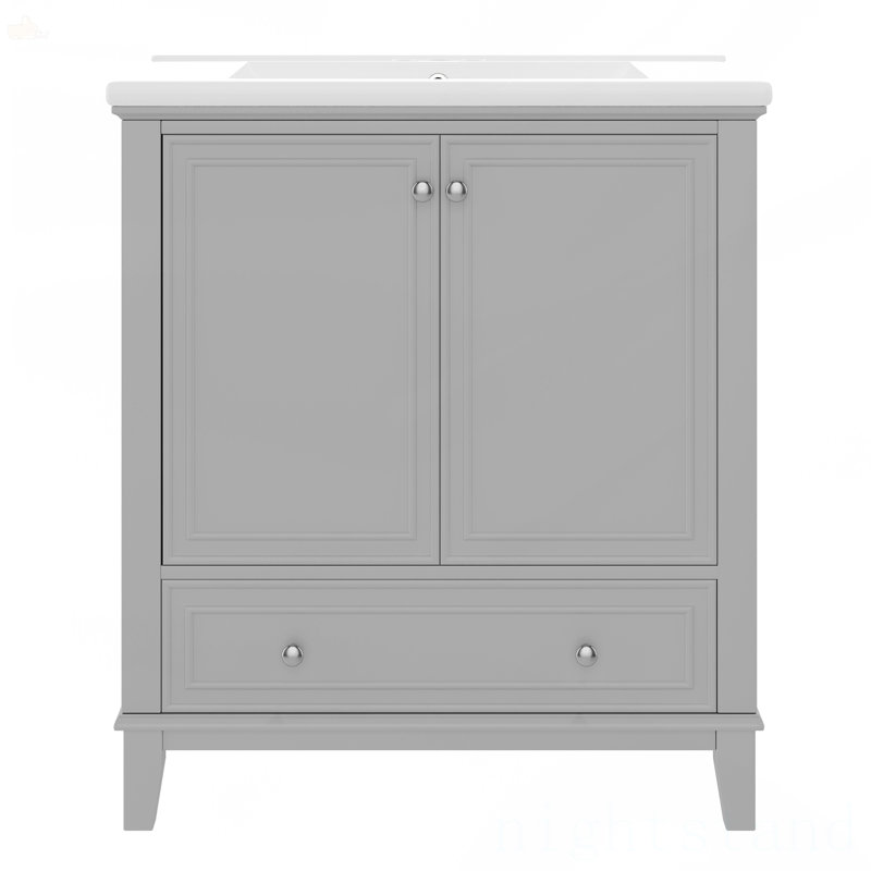 Meuble-lavabo 30 po avec lavabo, armoire de salle de bain avec portes et tiroir, Gris