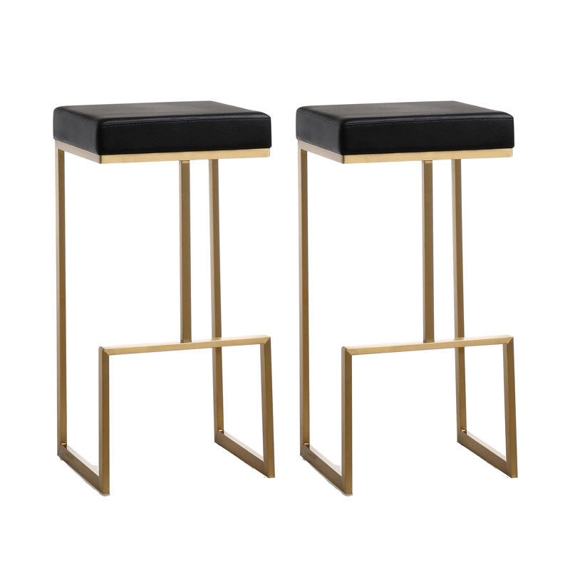 Stainless Steel,Vegan Leather Accent Stool, Black
