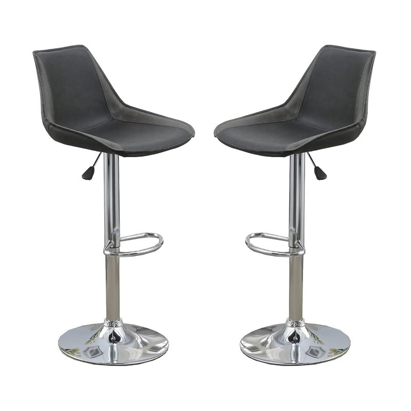Ensemble de 2 chaises / tabourets de bar pour salle à manger avec tabourets de bar réglables couleur ébène et polyuréthane chromé