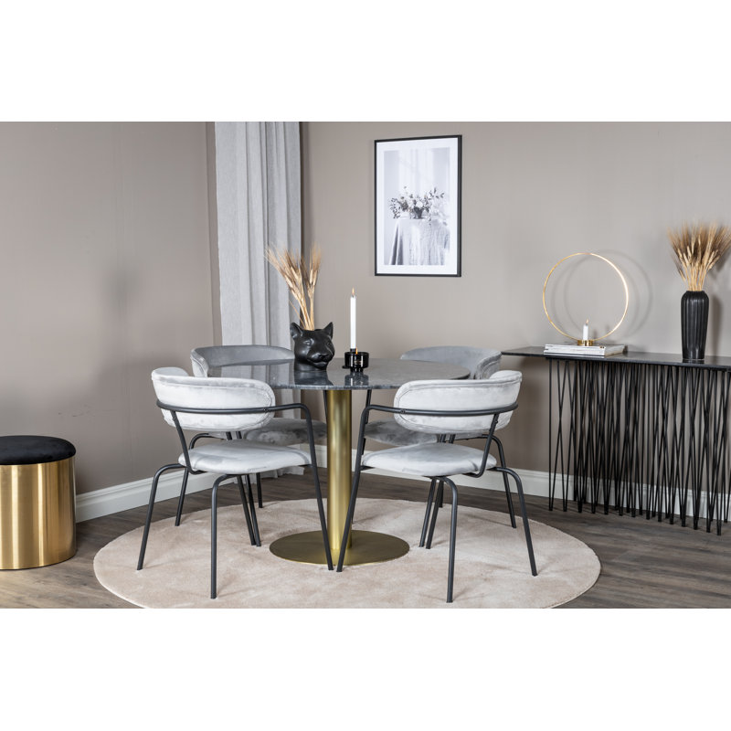 Roth 4 - Person Dining Set, Grey, Gold, Grey