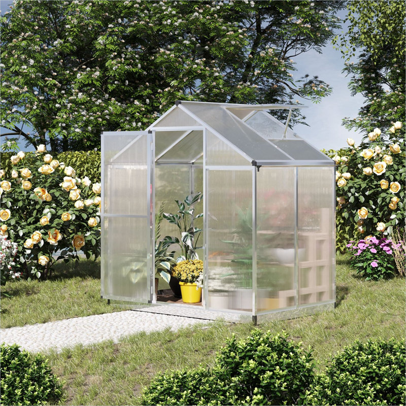 Serre argentée avec conception réglable pour l'espace extérieur, feuilles en aluminium et en polycarbonate de 48 po x 75 po x 76,8 po