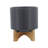 8" Planter W/ Wood Stand, Matte Gray-1696380816