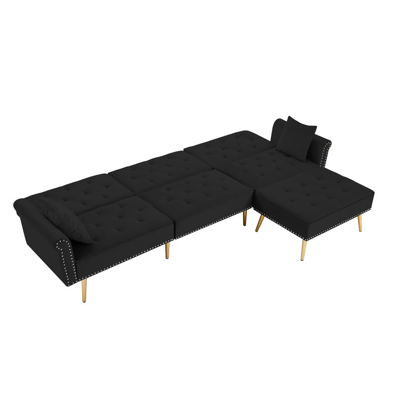Canapé-lit modulaire réversible en velours Modern, Velours noir