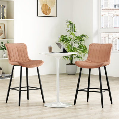2 tabourets de comptoir modernes en similicuir de couleur brune, piédestal en métal profilé, structure, parfait pour les bars en cuir de hauteur Mid-Century, base, facile à nettoyer, maisons