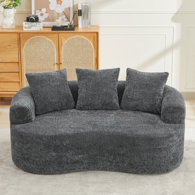 Curved Grey Chenille , 3 Soft Decorative Pillows, No Assembly Required, Memory Foam For Long - Term Comfort, 300 Lbs Weight Limit Small Space , With Cozy Tools Assembly, Support,