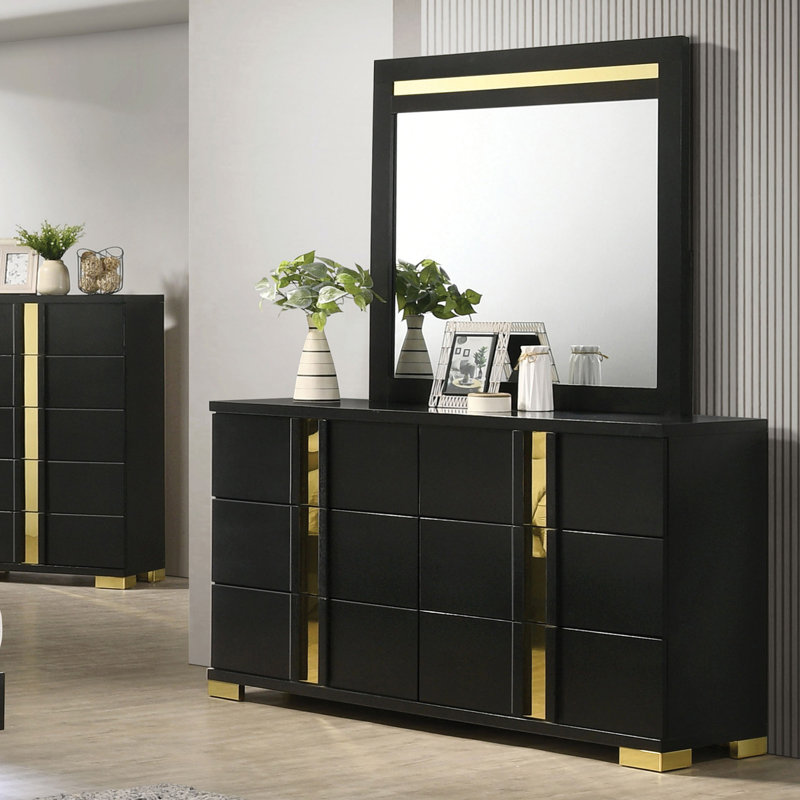 Lillestrom Contemporary Dresser, Black/Gold