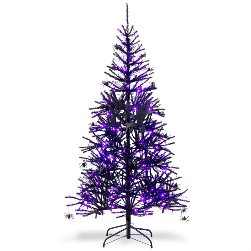 Artificial Christmas Tree 183 cm Black with 250 LED Lights in Purple