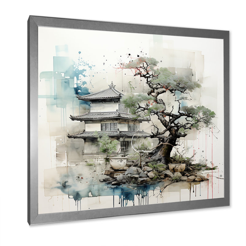 Bonsai Temple Japan Harmony 1 - Tree Bonsai Wall Art, Silver, 30" H x 30" W