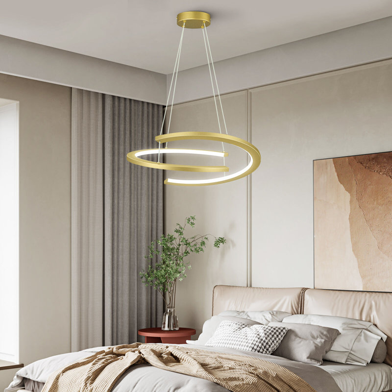 Luminaire suspendu doré à intensité variable DEL - Lustre moderne 6000K pour la maison, H 3,34 po x l 20,66 po x P 20,66 po