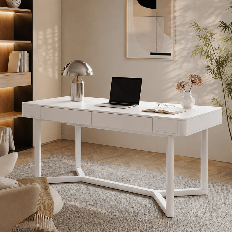 Bureau d'ordinateur 63 po avec 2 tiroirs, bureau de direction moderne avec base en métal