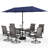 Rectangular Metal 6-People Patio Dining Set With Umbrella
