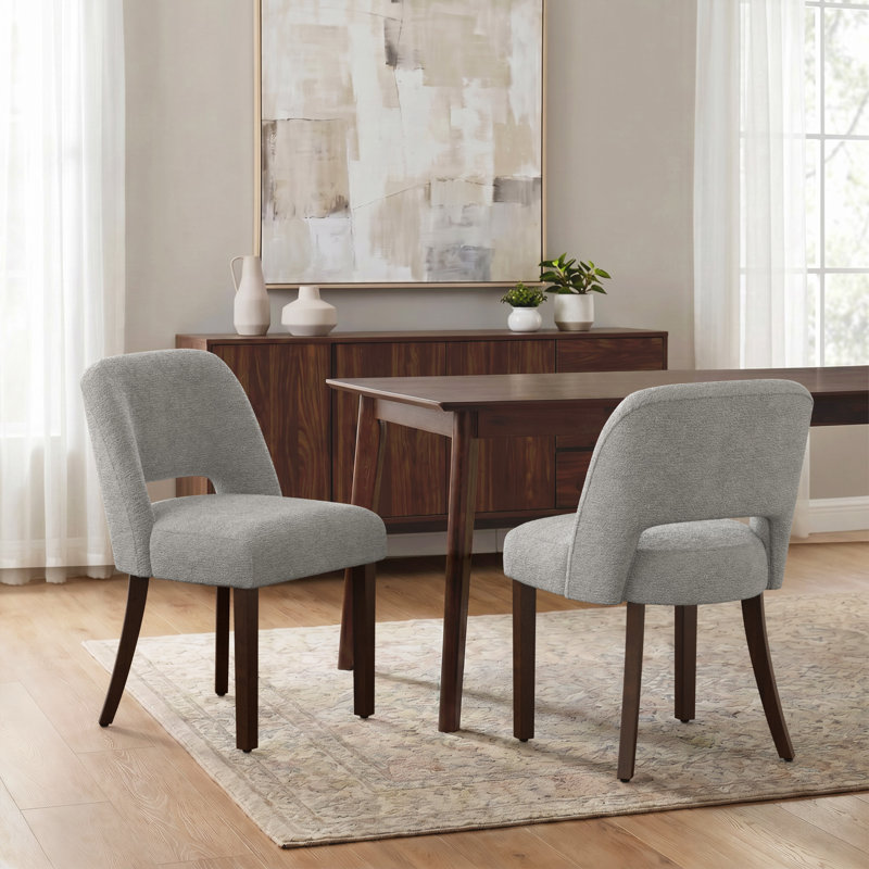Modern Upholstered Dining Chairs with Solid Wood Legs, Set of 2, Gray
