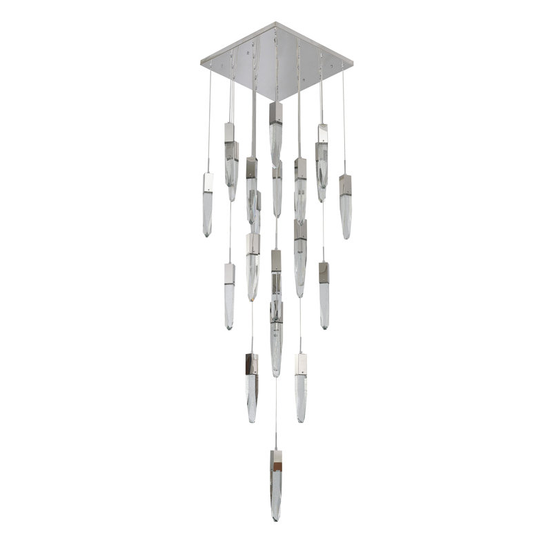Luminaire suspendu étagé unique à 25 lumières, Bulle, Chrome