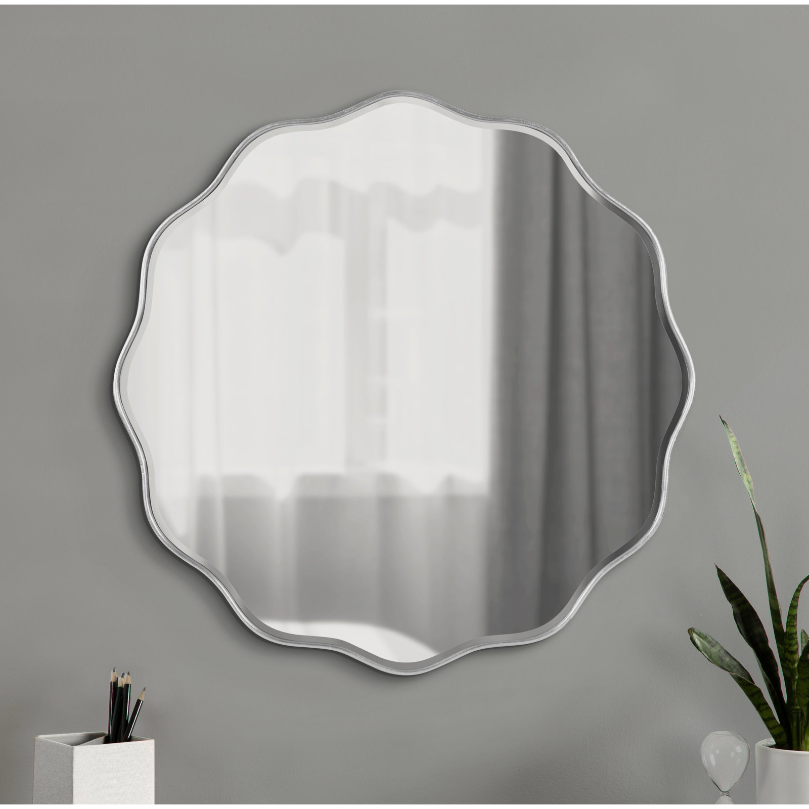 Francina Scalloped Mirror, Silver, 26" x 26"