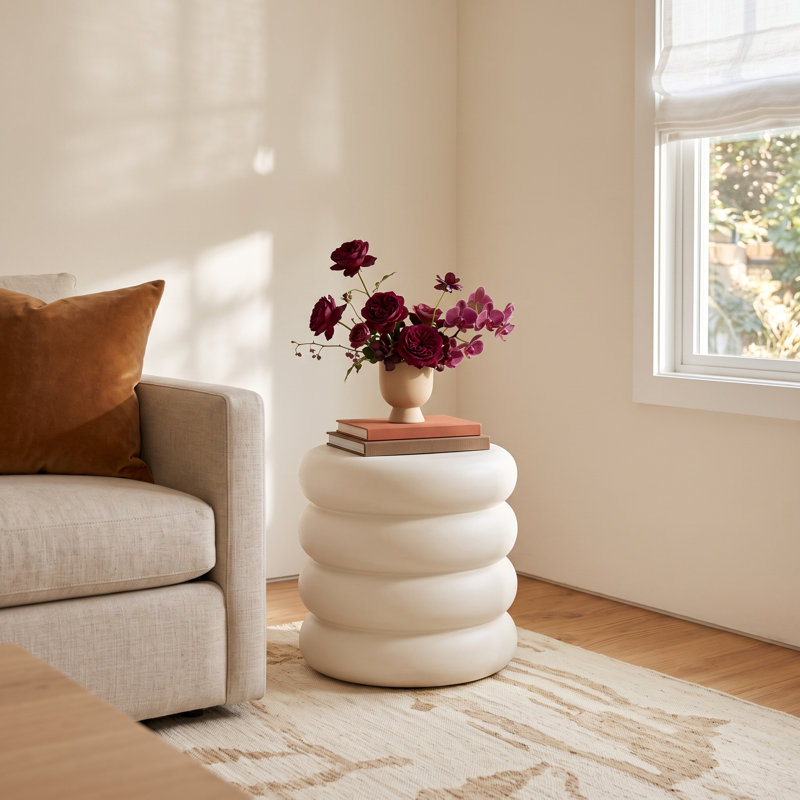 Artesia Concrete Top End Table, White