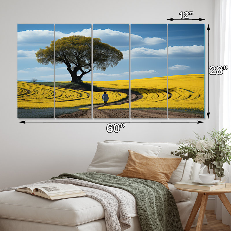 «Green Minimalisme Meadow I», impression sur toile de paysages - 5 panneaux égaux