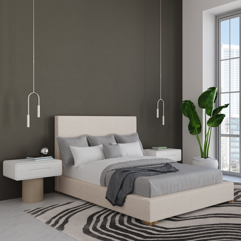 Sloan Upholstered Bed, Twin, Box Weave Linen Alabaster, Weathered