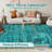 Washable Area Rug, Vintage Distressed Low Pile Non-Slip Foldable Retro Abstract Indoor Floor Carpet, Turquoise, 4'x6'-24305465-24305447