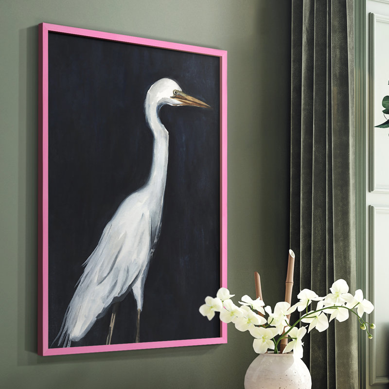 Calm Great Egret II, reproduction encadrée - bois massif, Rose, H 10 po x l 8 po
