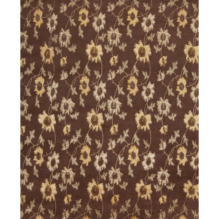 Modern Tibet Hand Knotted Floral Area Rug in Brown