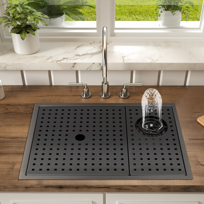 21.6'' L Drop-In Stainless Steel Kitchen Sink with Glass Douche