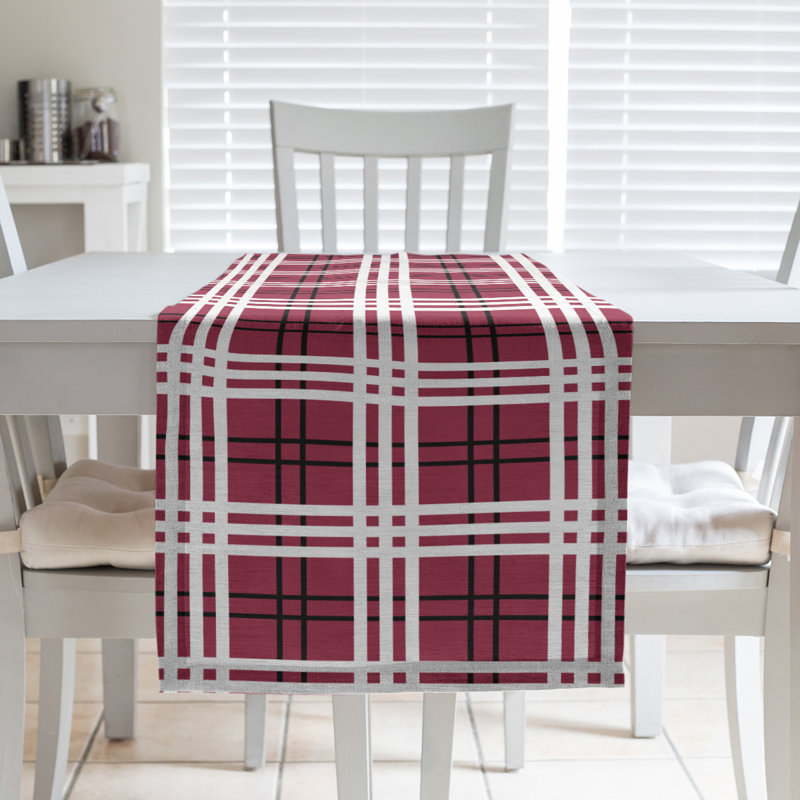 Chemin de table en polyester payant, L 72 po x l 16 po, Rouge/noir