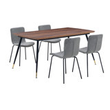 7 Piece Dining Set With Padded Back Chair, Brown And Gray