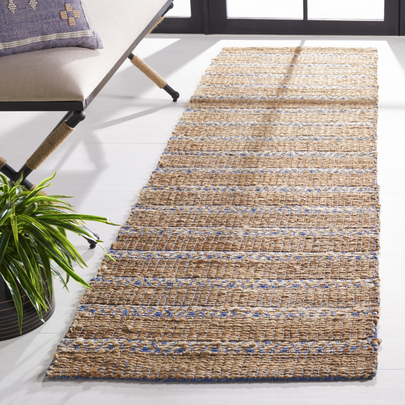 Roanne Natural Fiber Flat Weave Jute/Cotton Geometric Rug in Blue/Natural, Runner 2'3" x 8'
