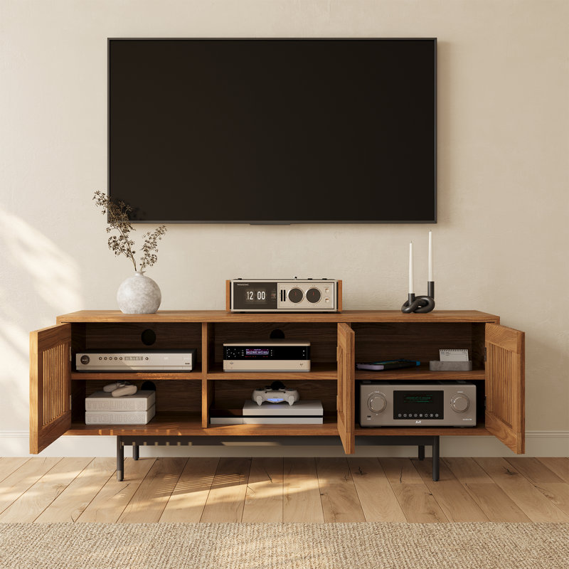 Aeolus Mid-Century Modern TV Stand, Pre-Assembly, Brown, 21.26"H x 59.06"L x 18.89"W