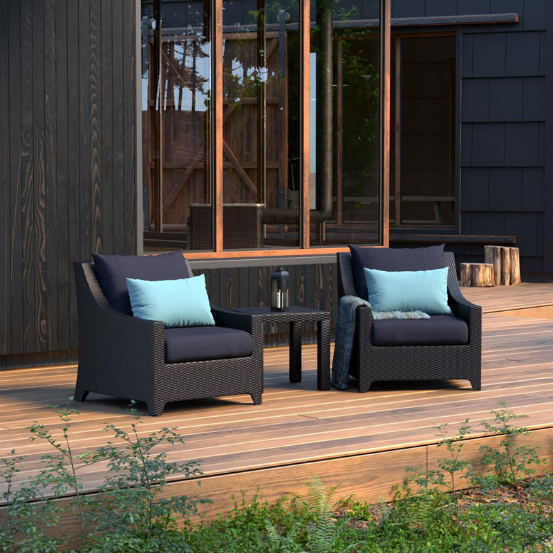 Fionnula 3 Piece Rattan Seating Group With Cushion Covers, Navy Blue Olefin