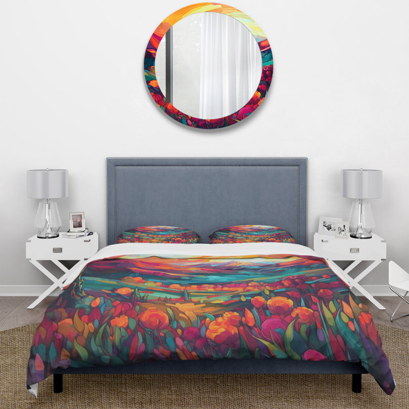 Ensemble de housse de couette Vibrant Sunset Shining Over Mountains I Bedding