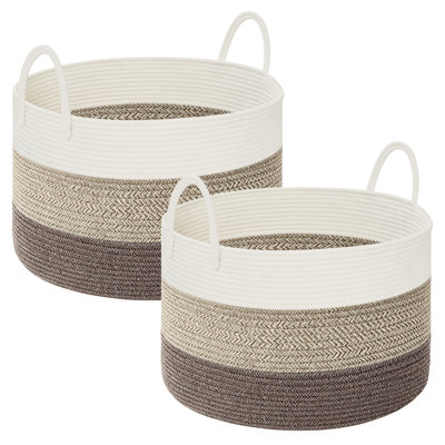 Très grand panier de lit (90L), 2 compartiments, 22 x 13 po, panier de rangement en corde de coton, pour salle de bain de chambre à coucher, panier à linge tissé pour jouets, brun + jute