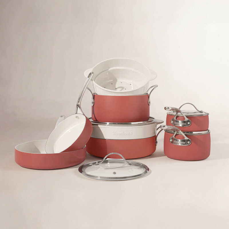 Batterie de cuisine antiadhésive en aluminium 12 pièces, Orange terre cuite