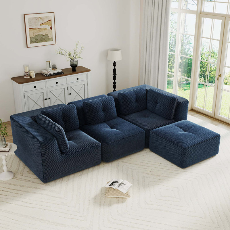 Canapé modulaire moderne avec siège profond et conception sans assemblage, Velours côtelé - bleu