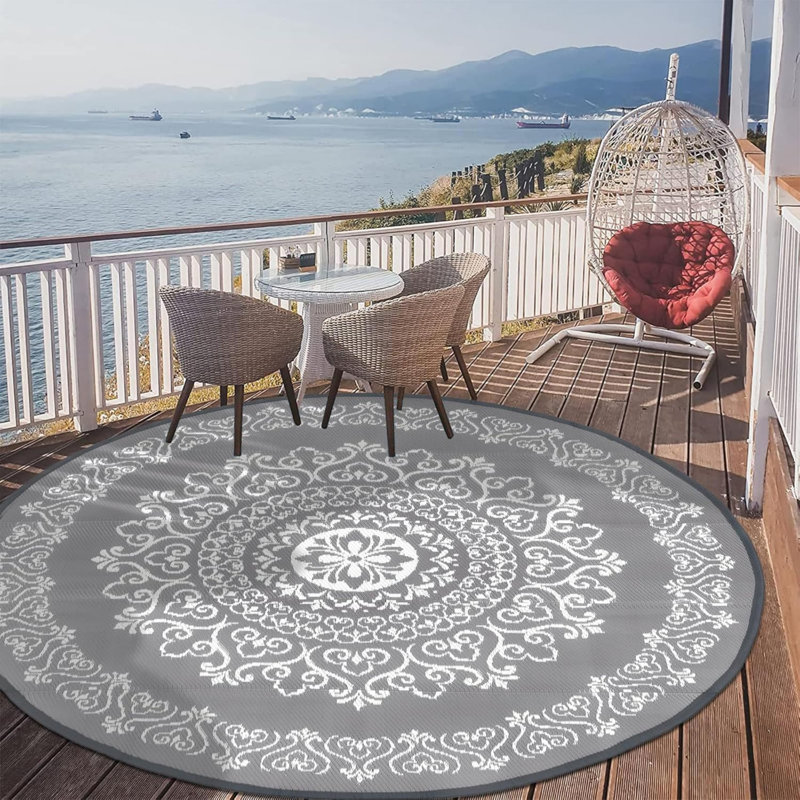 Outdoor Rug, Round 6', Gray