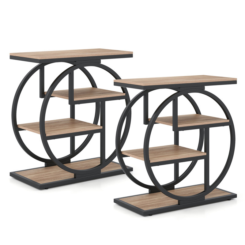 Iron Top End Table, Natural;Black, 2