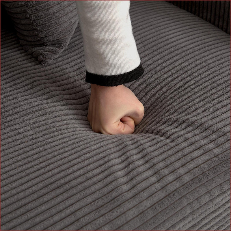 Canapé modulaire 2 places en L en bois massif avec repose-pieds en velours côtelé pour le salon | Velours côtelé | Gris ardoise