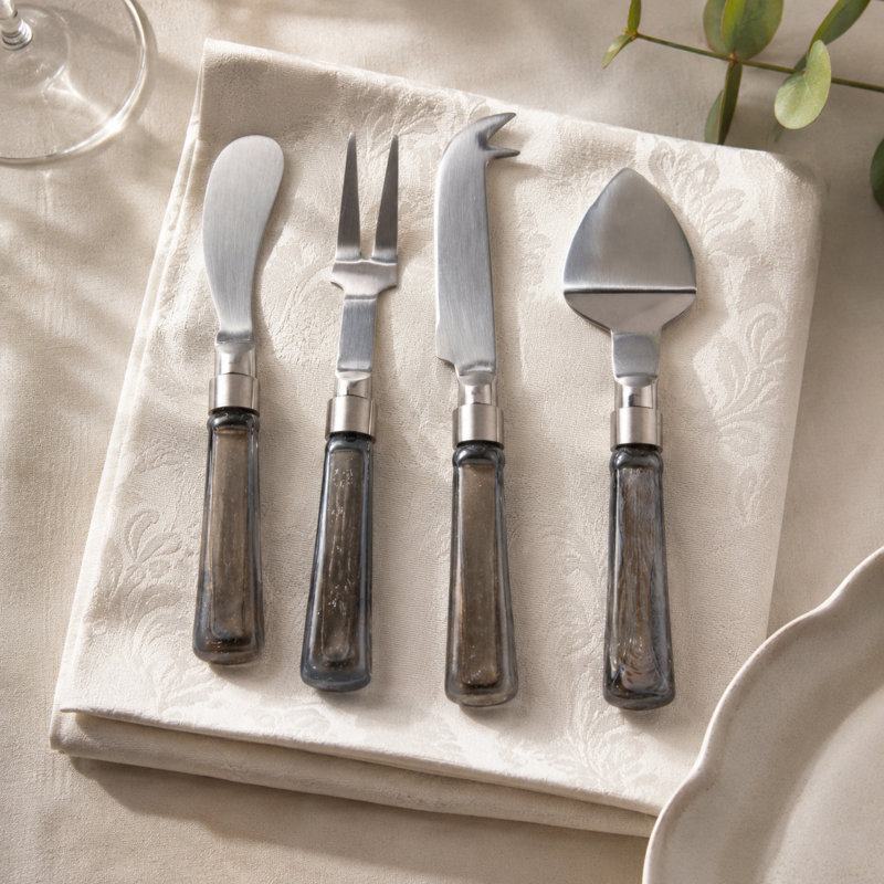 Service de fromage en acier inoxydable pour la cuisine et la table à manger - Service de table effet marbre pour les réceptions et les traiteurs - Lot de 4, 18 cm, argent et noir
