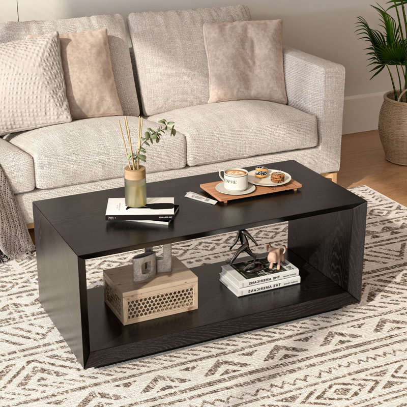 Rectangular Coffee Table With Storage For Living Room, Small Spaces, Black