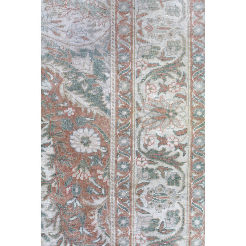 Tapis ivoire en laine noué à la main de conception unique 6 pi 8 po x 9 pi 4 po années 1950 Sivas