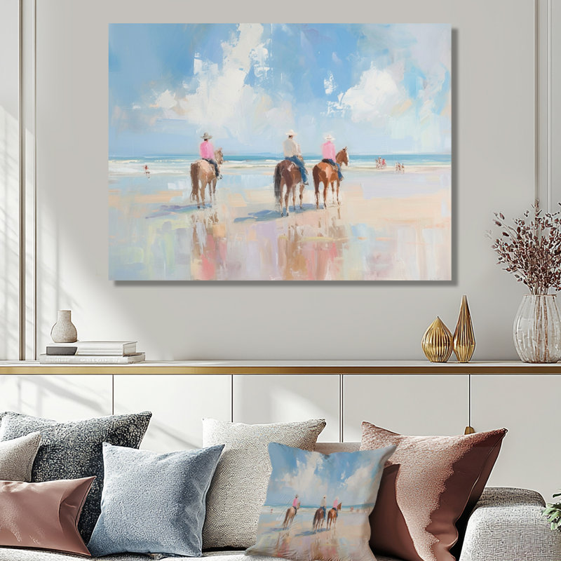 Surfside Beach, Texas Cowboys à cheval - décoration murale de cow-filles, Toile tendue, H 30 po x l 40 po x P 1,5 po