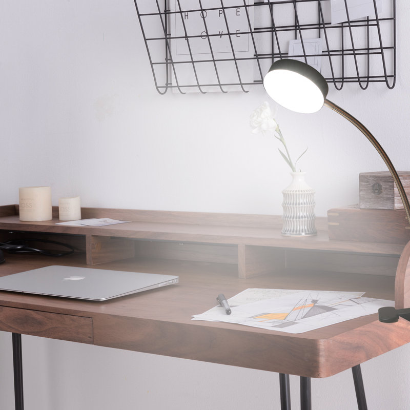 Black Plug-in LED Clip-On Desk Lamp with 5ft Cord, 360° Adjustable Gooseneck, 4000K Cool White, ETL Certified