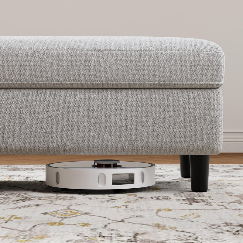 Banc de repose-pieds multifonctionnel surdimensionné avec couvercle réversible en bois / coussin Aniva 46,1 po, Lin gris Aria