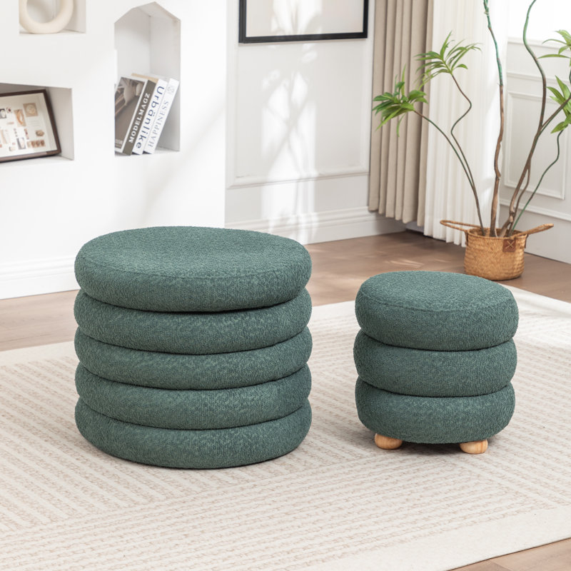 Ashyiah 23.5'' Wide Storage Ottoman With Small Stool, Green