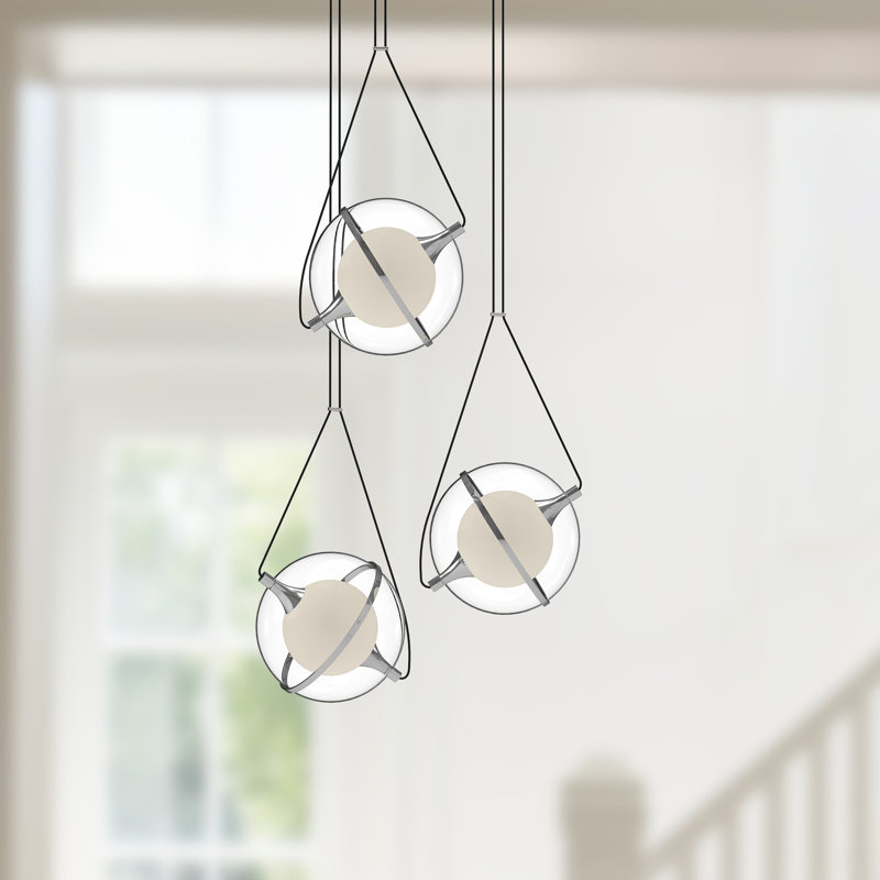 Luminaire suspendu en forme de globe à 3 lumières DEL Aries, H 12 po x l 28 po x P 28 po, Chrome, Chrome