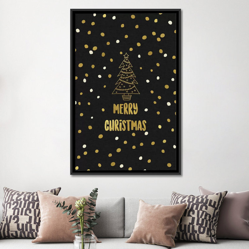 «Merry Christmas», art textuel sur toile, H 26 po x l 18 po x P 1,5 po, Toile encadrée noire, Pas de tapis