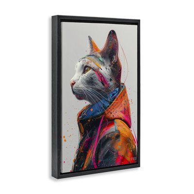 «Paint Splatter Cat», toile flottante encadrée par Roozbeh Bahramali