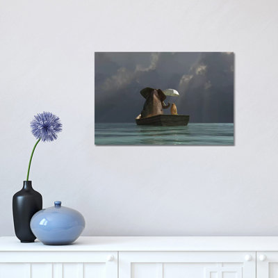 " Elephant and Dog Are Floating in a Boat II " Graphic Art Print