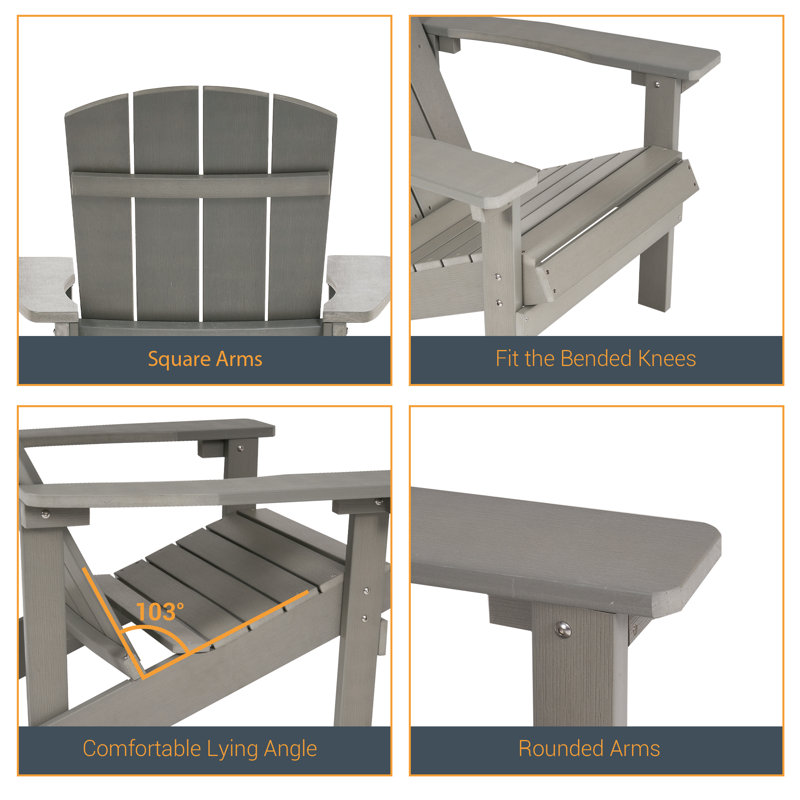 Hachirou Plastic Adirondack Chairs Set for Outdoor Ergonomic chair, Light Gray